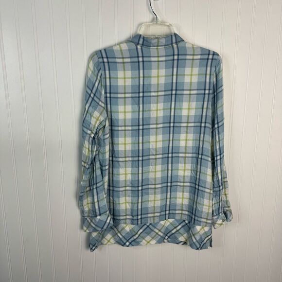 J.Jill Top Small Plaid Button Up Women’s Casual Soft White Green Blue Cozy - Picture 9 of 9